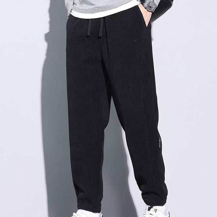 Men's Tapered Drawstring Corduroy Pants with Pockets - Black | Smart Casual Trousers | SAVINTARI