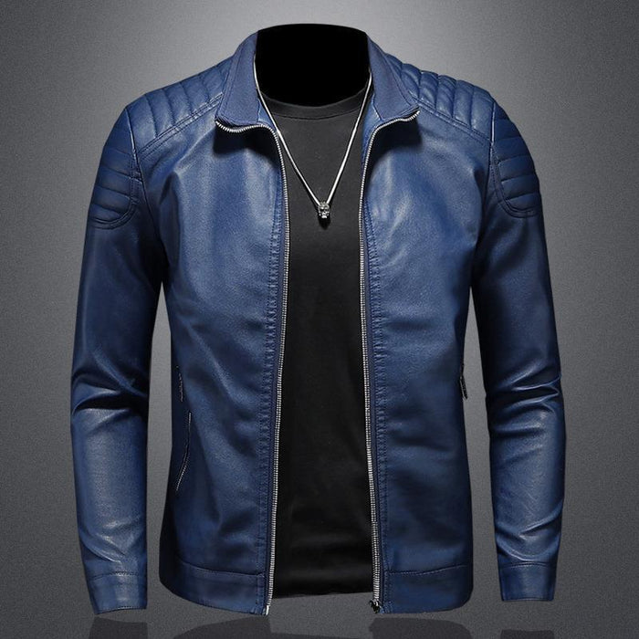 Men's Free Shipping Milan Classic Leather Jacket - Blue | Light Jacket Layer | SAVINTARI