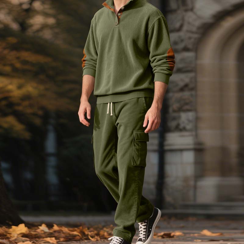Men's Trendy Pullover and Cargo Pants 2-Piece Set - Navy | SAVINTARI
