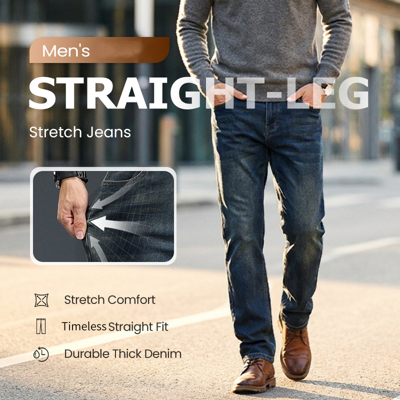 Men's Straight-Leg Stretch Jeans - Gray | SAVINTARI