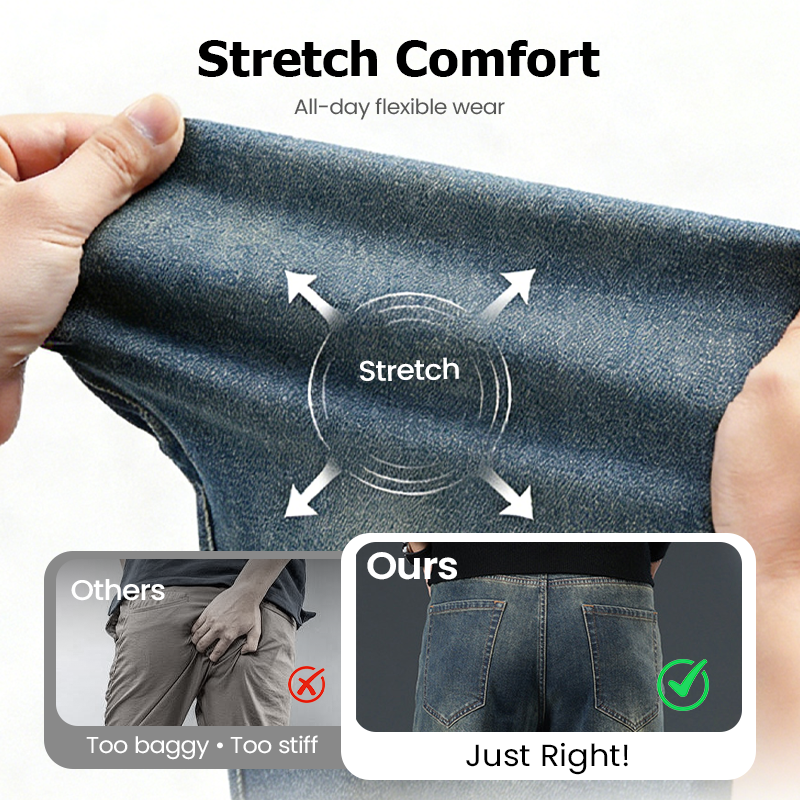 Men's Straight-Leg Stretch Jeans - Gray | SAVINTARI