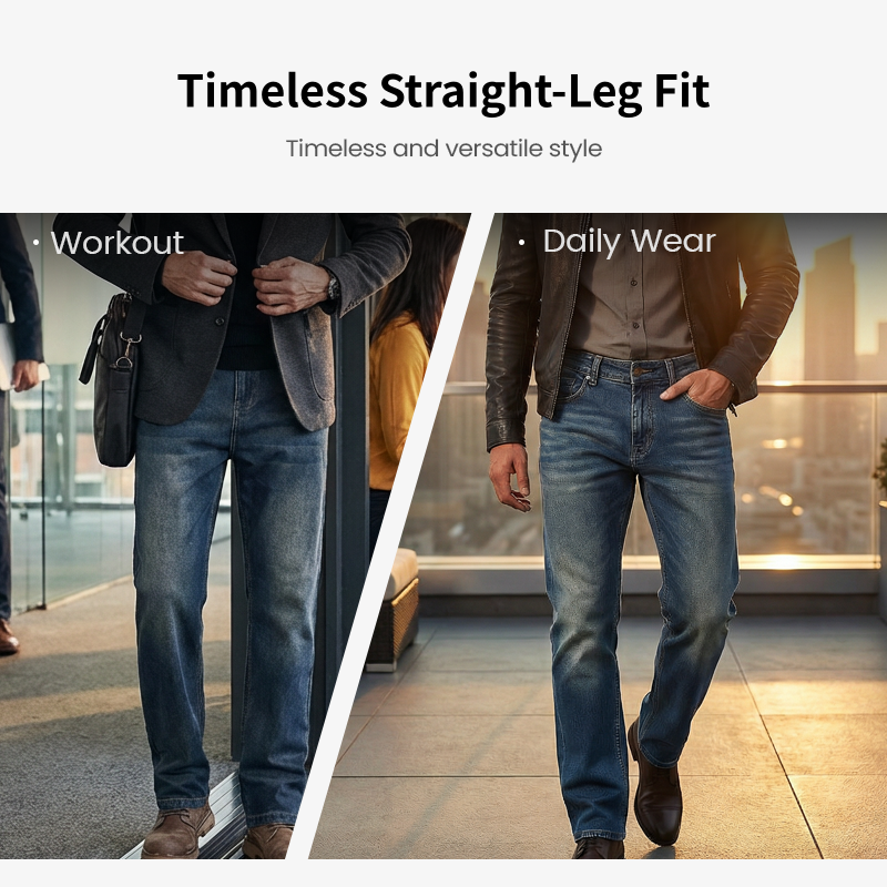 Men's Straight-Leg Stretch Jeans - Gray | SAVINTARI