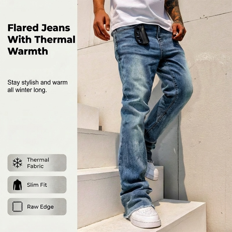 Men's Streetwear Style Flare Jeans - Blue | SAVINTARI