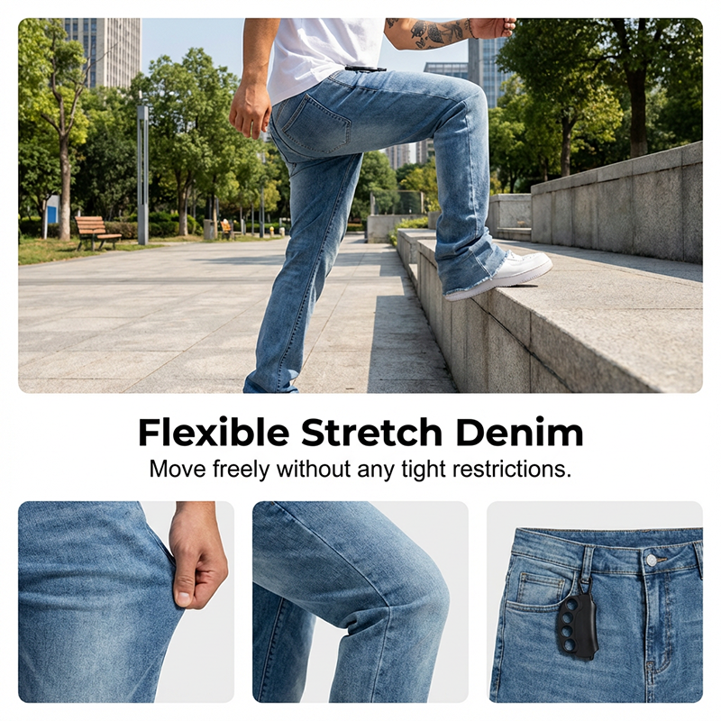 Men's Streetwear Style Flare Jeans - Blue | SAVINTARI