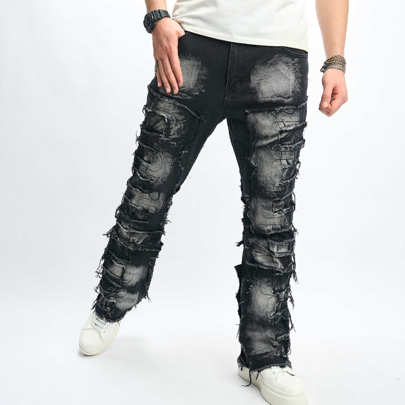 Men's Hip Hop Relaxed-Fit Jeans - Black | SAVINTARI