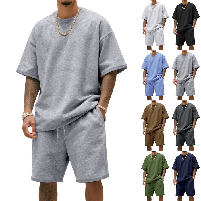 Men's Casual Two-Piece T-Shirt and Shorts Set - White | Casual Two-Piece Set | SAVINTARI