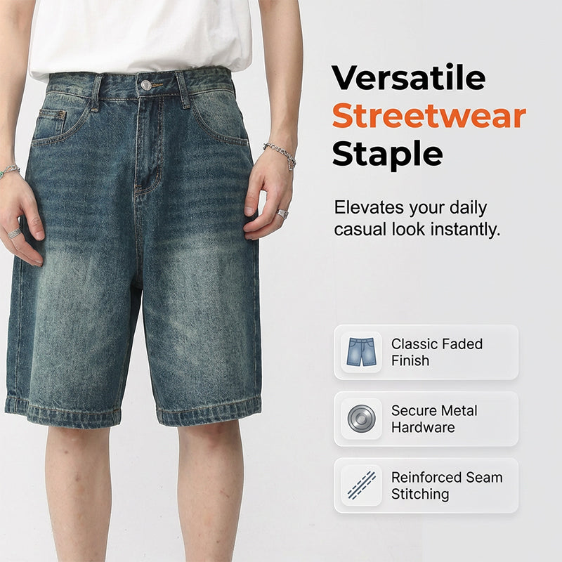 Men's Vintage Relaxed Fit Denim Shorts - Vintage Blue | SAVINTARI