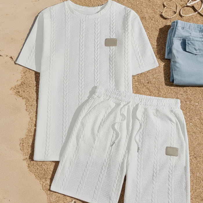 Men's Casual Solid-Color Two-Piece Loungewear Set - White | Casual Two-Piece Set | SAVINTARI