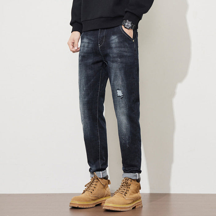 Men's Stretch Tapered Denim Jeans - Black | Everyday Denim | SAVINTARI
