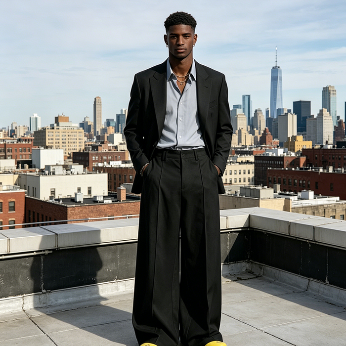 Men's Men S Minimalist Wide Leg Pants - Black | Smart Casual Trousers | SAVINTARI