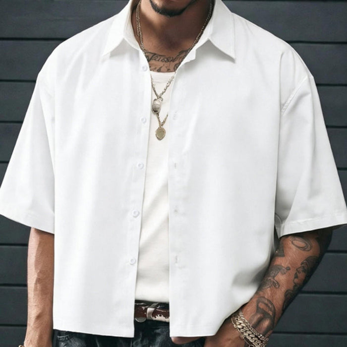 Men's Mens Minimalist Short Sleeve Button Up Shirt - Black | Seasonal Shirt | SAVINTARI