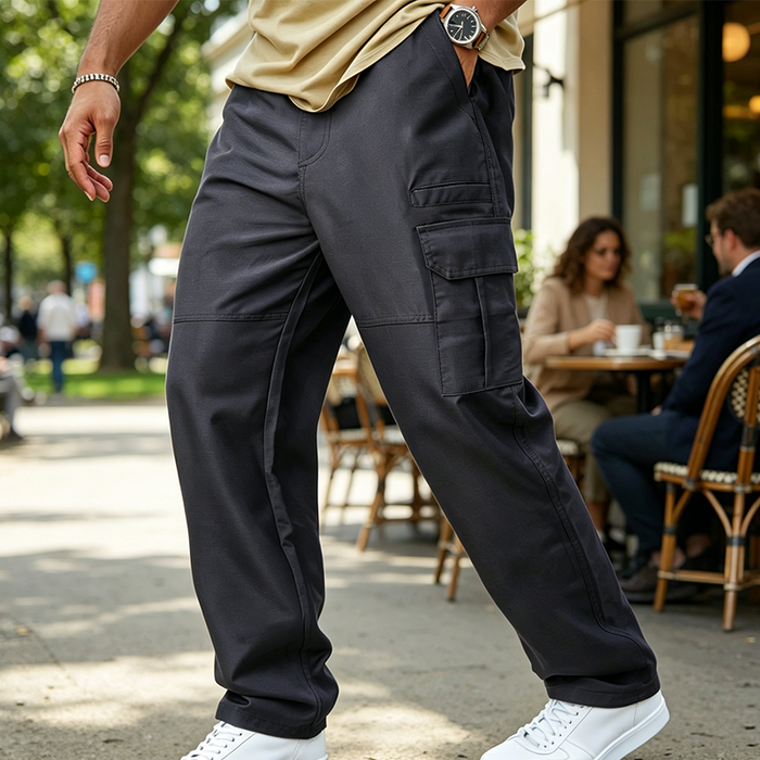 Men's Relaxed Fit Straight-Leg Cargo Pants - Deep Gray | Smart Casual Trousers | SAVINTARI