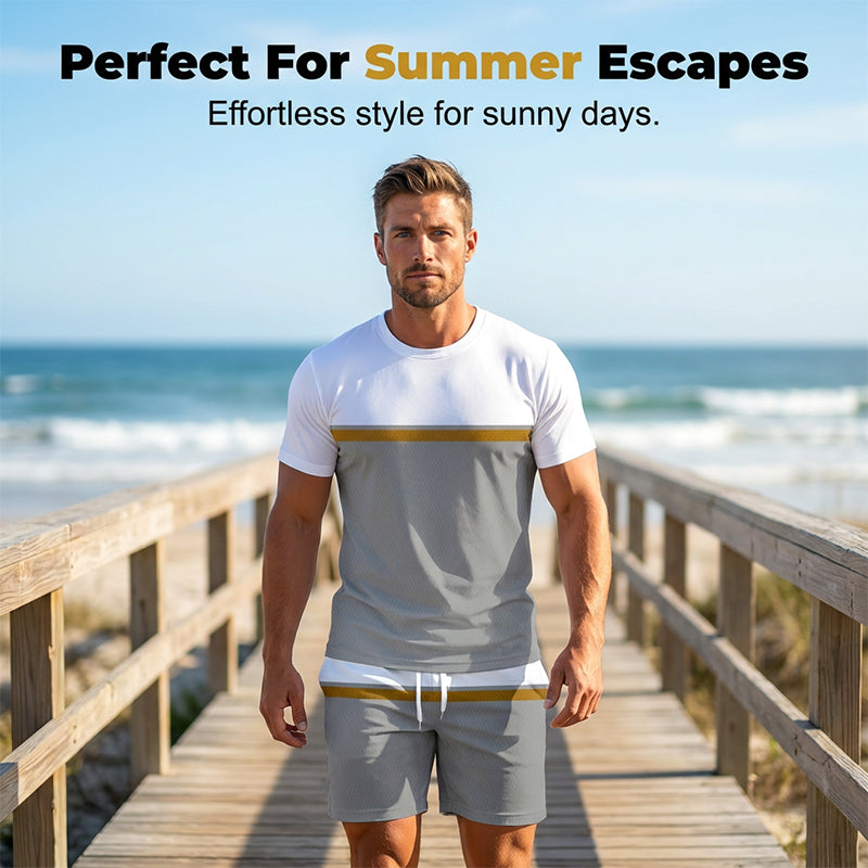 Men's Summer Color-Block Sportswear Set - S | SAVINTARI