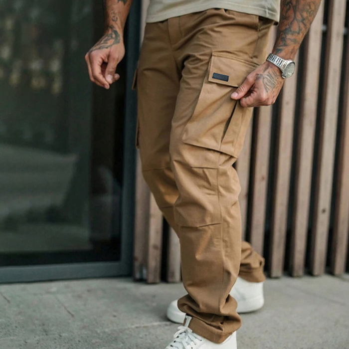 Men's Classic Multi-Pocket Cargo Pants for Men - Khaki | Smart Casual Trousers | SAVINTARI