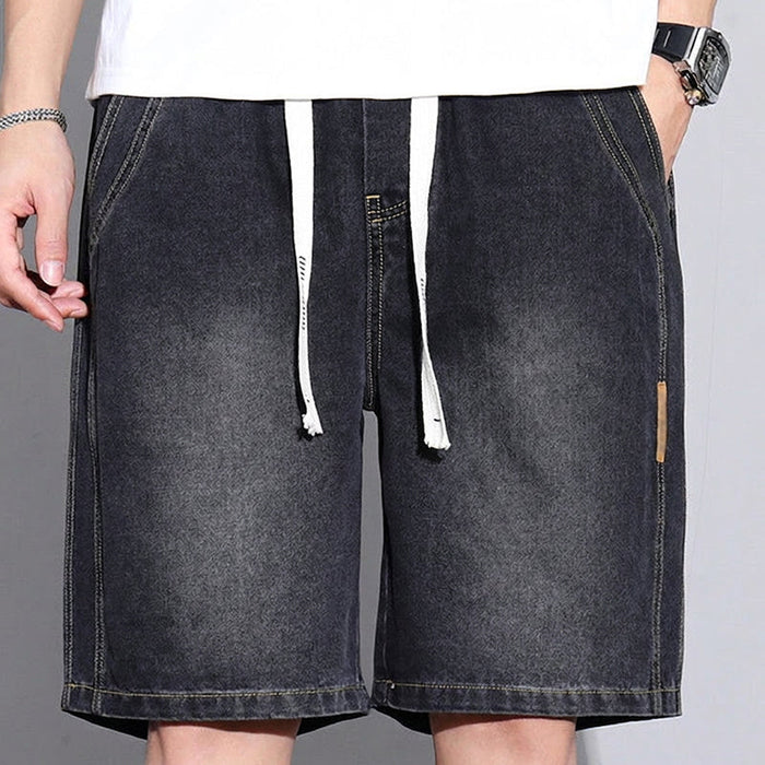 Men's Vintage Denim Casual Shorts Relaxed Fit, Drawstring Waist, Deep - Black | Men's Seasonal Edit | SAVINTARI