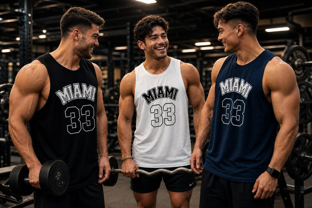 MIAMI 33 tank tops - Black White Navy crew in gym