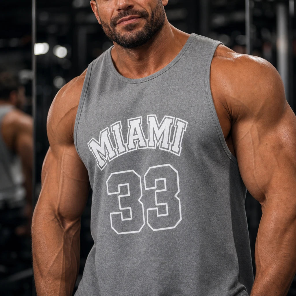 MIAMI 33 grey tank - athletic fit detail